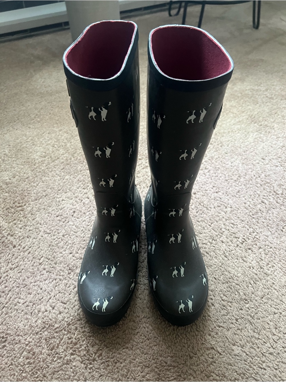 Women’s Black Cat Pattern Rain Boots - Pink Lining